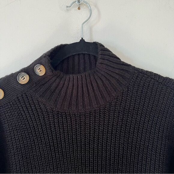 Suzy Shier Black Mock Neck Cable Knit Ribbed Button Long Sleeve Sweater - Picture 6 of 7